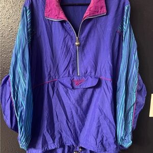 90s Vintage Reebok Purple Windbreaker Pullover with Teal Stripe Sleeves
